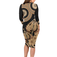 Black Bula Fiji Family Matching Long Sleeve Bodycon Dress and Hawaiian Shirt Fijian Dance Fan Tapa Cloth Pattern LT14 - Polynesian Pride