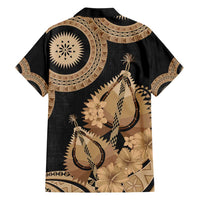 Black Bula Fiji Family Matching Short Sleeve Bodycon Dress and Hawaiian Shirt Fijian Dance Fan Tapa Cloth Pattern LT14 - Polynesian Pride