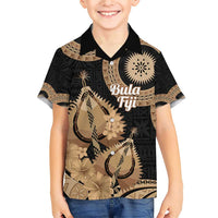 Black Bula Fiji Family Matching Short Sleeve Bodycon Dress and Hawaiian Shirt Fijian Dance Fan Tapa Cloth Pattern LT14 Son's Shirt Black - Polynesian Pride