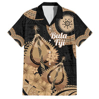 Black Bula Fiji Family Matching Tank Maxi Dress and Hawaiian Shirt Fijian Dance Fan Tapa Cloth Pattern LT14 Dad's Shirt - Short Sleeve Black - Polynesian Pride