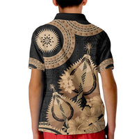 Black Bula Fiji Kid Polo Shirt Fijian Dance Fan Tapa Cloth Pattern