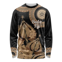 Black Bula Fiji Long Sleeve Shirt Fijian Dance Fan Tapa Cloth Pattern LT14 Unisex Black - Polynesian Pride
