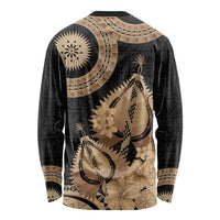 Black Bula Fiji Long Sleeve Shirt Fijian Dance Fan Tapa Cloth Pattern LT14 - Polynesian Pride