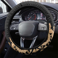 Black Bula Fiji Steering Wheel Cover Fijian Dance Fan Tapa Cloth Pattern LT14 - Polynesian Pride