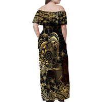 Frangipani Festival Rabaul Family Matching Off Shoulder Maxi Dress and Hawaiian Shirt PNG Tribal Baining Mask Tattoo LT14 - Polynesian Pride