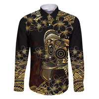 Frangipani Festival Rabaul Family Matching Short Sleeve Bodycon Dress and Hawaiian Shirt PNG Tribal Baining Mask Tattoo LT14 Dad's Shirt - Long Sleeve Black - Polynesian Pride