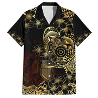 Frangipani Festival Rabaul Family Matching Summer Maxi Dress and Hawaiian Shirt PNG Tribal Baining Mask Tattoo LT14 Dad's Shirt - Short Sleeve Black - Polynesian Pride