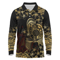 Frangipani Festival Rabaul Long Sleeve Polo Shirt PNG Tribal Baining Mask Tattoo - Polynesian Pride
