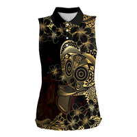 Frangipani Festival Rabaul Women Sleeveless Polo Shirt PNG Tribal Baining Mask Tattoo LT14 Female Black - Polynesian Pride