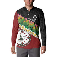 Frangipani Festival Rabaul East New Britain Button Sweatshirt Dukduk Dance With Plumeria - Polynesian Pride