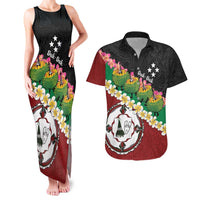 Frangipani Festival Rabaul East New Britain Couples Matching Tank Maxi Dress and Hawaiian Shirt Dukduk Dance With Plumeria LT14 Red - Polynesian Pride