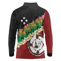 Frangipani Festival Rabaul East New Britain Long Sleeve Polo Shirt Dukduk Dance With Plumeria - Polynesian Pride