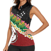 Frangipani Festival Rabaul East New Britain Women Sleeveless Polo Shirt Dukduk Dance With Plumeria - Polynesian Pride
