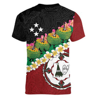 Frangipani Festival Rabaul East New Britain Women V-Neck T-Shirt Dukduk Dance With Plumeria LT14 - Polynesian Pride