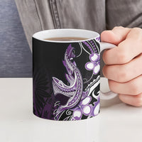 Purple Black Aloha Hawaii Ceramic Mug Polynesian Shark Tattoo Plumeria