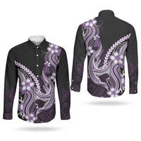 Purple Black Aloha Hawaii Couples Matching Tank Maxi Dress and Long Sleeve Button Shirt Polynesian Shark Tattoo Plumeria LT14 - Polynesian Pride