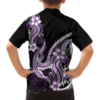 Purple Black Aloha Hawaii Family Matching Puletasi and Hawaiian Shirt Polynesian Shark Tattoo Plumeria LT14 - Polynesian Pride