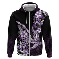 Purple Black Aloha Hawaii Hoodie Polynesian Shark Tattoo Plumeria LT14 Zip Hoodie Purple - Polynesian Pride