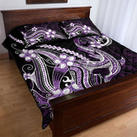 Purple Black Aloha Hawaii Quilt Bed Set Polynesian Shark Tattoo Plumeria