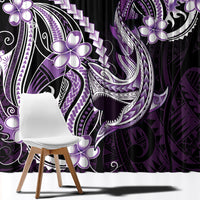 Purple Black Aloha Hawaii Window Curtain Polynesian Shark Tattoo Plumeria