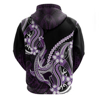 Purple Black Aloha Hawaii Zip Hoodie Polynesian Shark Tattoo Plumeria