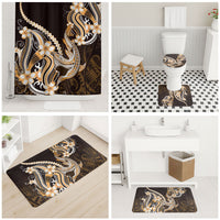 Orange Black Aloha Hawaii Bathroom Set Polynesian Shark Tattoo Plumeria