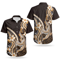 Orange Black Aloha Hawaii Couples Matching Off Shoulder Maxi Dress and Hawaiian Shirt Polynesian Shark Tattoo Plumeria LT14 - Polynesian Pride