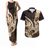 Orange Black Aloha Hawaii Couples Matching Tank Maxi Dress and Hawaiian Shirt Polynesian Shark Tattoo Plumeria LT14 Orange - Polynesian Pride