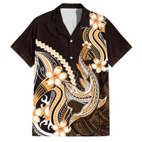 Orange Black Aloha Hawaii Family Matching Off Shoulder Maxi Dress and Hawaiian Shirt Polynesian Shark Tattoo Plumeria LT14 Dad's Shirt - Short Sleeve Orange - Polynesian Pride