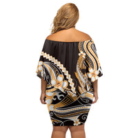 Orange Black Aloha Hawaii Family Matching Off Shoulder Short Dress and Hawaiian Shirt Polynesian Shark Tattoo Plumeria LT14 - Polynesian Pride