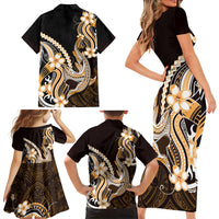 Orange Black Aloha Hawaii Family Matching Short Sleeve Bodycon Dress and Hawaiian Shirt Polynesian Shark Tattoo Plumeria LT14 - Polynesian Pride