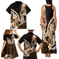 Orange Black Aloha Hawaii Family Matching Tank Maxi Dress and Hawaiian Shirt Polynesian Shark Tattoo Plumeria LT14 - Polynesian Pride