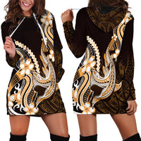 Orange Black Aloha Hawaii Hoodie Dress Polynesian Shark Tattoo Plumeria