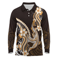 Orange Black Aloha Hawaii Long Sleeve Polo Shirt Polynesian Shark Tattoo Plumeria