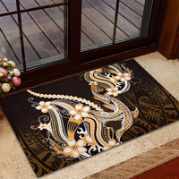 Orange Black Aloha Hawaii Rubber Doormat Polynesian Shark Tattoo Plumeria
