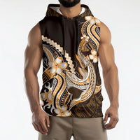 Orange Black Aloha Hawaii Sleeveless Hoodie Polynesian Shark Tattoo Plumeria