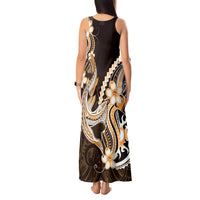 Orange Black Aloha Hawaii Tank Maxi Dress Polynesian Shark Tattoo Plumeria LT14 - Polynesian Pride
