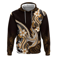 Orange Black Aloha Hawaii Zip Hoodie Polynesian Shark Tattoo Plumeria