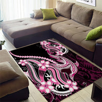 Pink Black Aloha Hawaii Area Rug Polynesian Shark Tattoo Plumeria