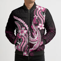 Pink Black Aloha Hawaii Bomber Puffer Jacket Polynesian Shark Tattoo Plumeria