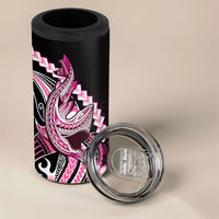 Pink Black Aloha Hawaii 4 in 1 Can Cooler Tumbler Polynesian Shark Tattoo Plumeria