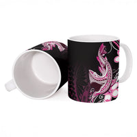 Pink Black Aloha Hawaii Ceramic Mug Polynesian Shark Tattoo Plumeria