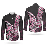 Pink Black Aloha Hawaii Couples Matching Mermaid Dress and Long Sleeve Button Shirt Polynesian Shark Tattoo Plumeria LT14 - Polynesian Pride