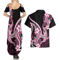 Pink Black Aloha Hawaii Couples Matching Summer Maxi Dress and Hawaiian Shirt Polynesian Shark Tattoo Plumeria LT14 - Polynesian Pride