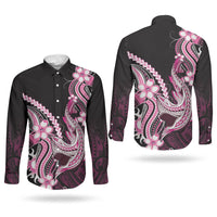 Pink Black Aloha Hawaii Couples Matching Summer Maxi Dress and Long Sleeve Button Shirt Polynesian Shark Tattoo Plumeria LT14 - Polynesian Pride