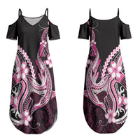 Pink Black Aloha Hawaii Couples Matching Summer Maxi Dress and Long Sleeve Button Shirt Polynesian Shark Tattoo Plumeria LT14 - Polynesian Pride