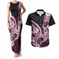 Pink Black Aloha Hawaii Couples Matching Tank Maxi Dress and Hawaiian Shirt Polynesian Shark Tattoo Plumeria LT14 Pink - Polynesian Pride
