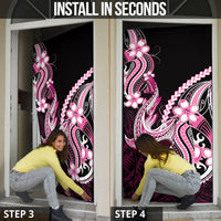 Pink Black Aloha Hawaii Door Cover Polynesian Shark Tattoo Plumeria
