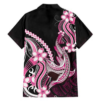 Pink Black Aloha Hawaii Family Matching Off The Shoulder Long Sleeve Dress and Hawaiian Shirt Polynesian Shark Tattoo Plumeria LT14 - Polynesian Pride