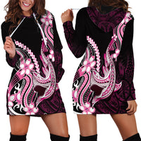Pink Black Aloha Hawaii Hoodie Dress Polynesian Shark Tattoo Plumeria